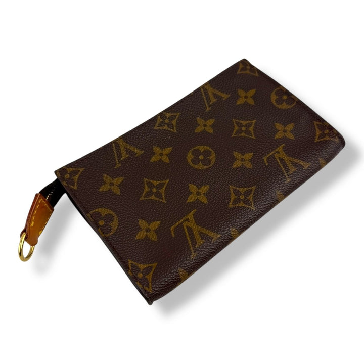 Louis Vuitton Brown Monogram Classic Signature Bucket Pouch W/ Added Chain - Lux Central