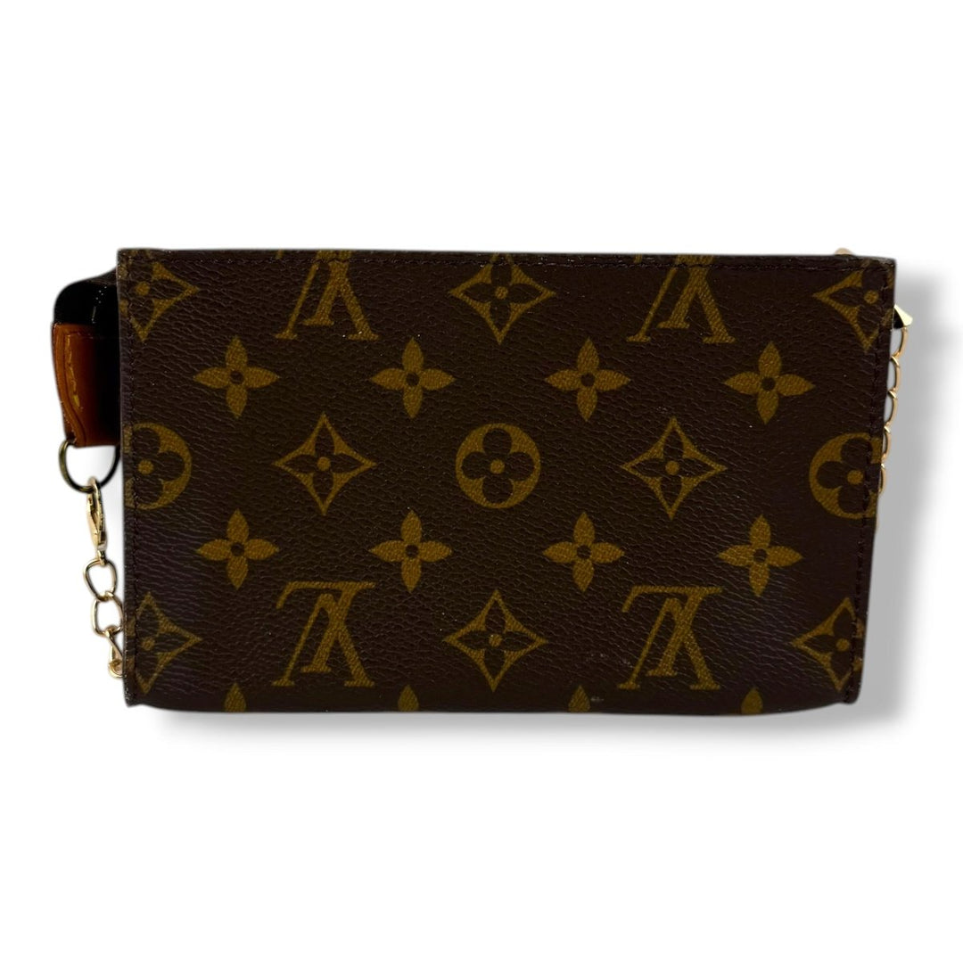 Louis Vuitton Brown Monogram Classic Signature Bucket Pouch W/ Added Chain - Lux Central