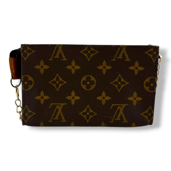Louis Vuitton Brown Monogram Classic Signature Bucket Pouch W/ Added Chain - Lux Central