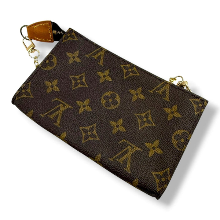 Louis Vuitton Brown Monogram Classic Signature Bucket Pouch W/ Added Chain - Lux Central