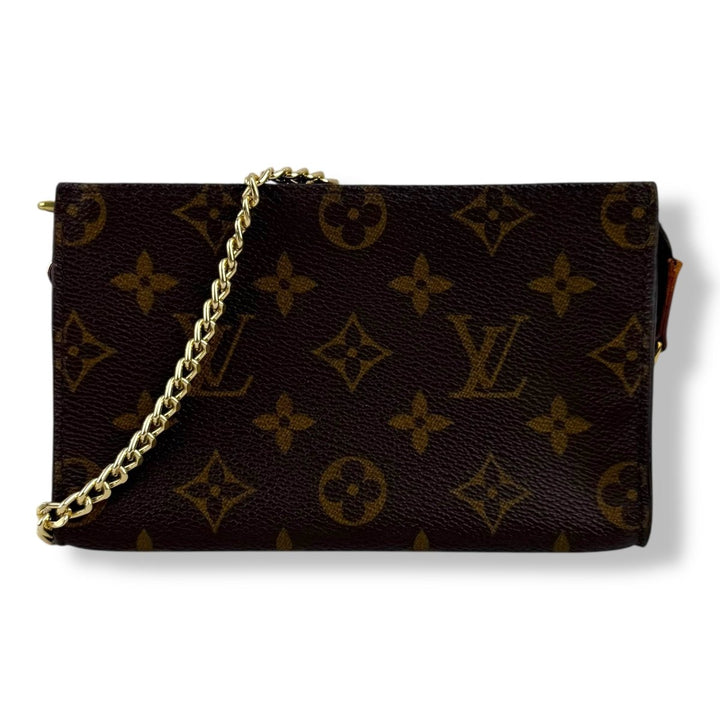 Louis Vuitton Brown Monogram Classic Signature Bucket Pouch W/ Added Chain - Lux Central
