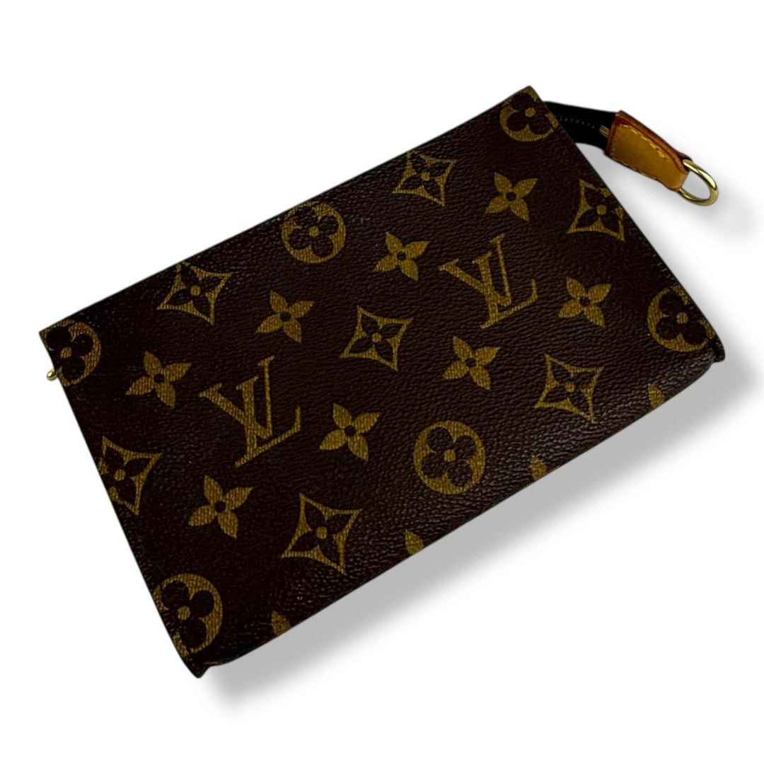 Louis Vuitton Brown Monogram Classic Signature Bucket Pouch W/ Added Chain - Lux Central