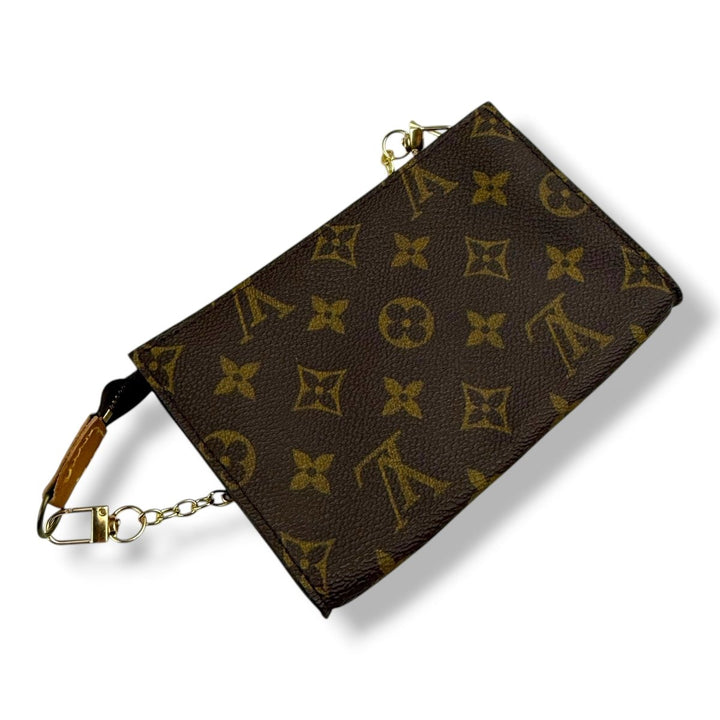 Louis Vuitton Brown Monogram Classic Signature Bucket Pouch W/ Added Chain - Lux Central
