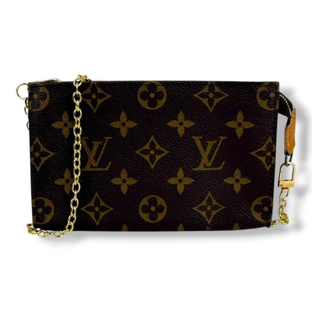 Louis Vuitton Brown Monogram Classic Signature Bucket Pouch W/ Added Chain - Lux Central