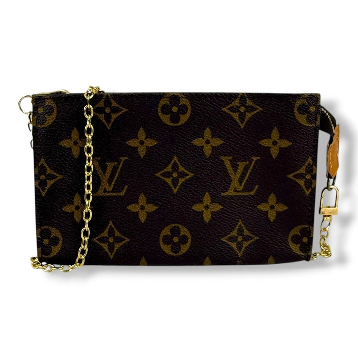 Louis Vuitton Brown Monogram Classic Signature Bucket Pouch W/ Added Chain - Lux Central
