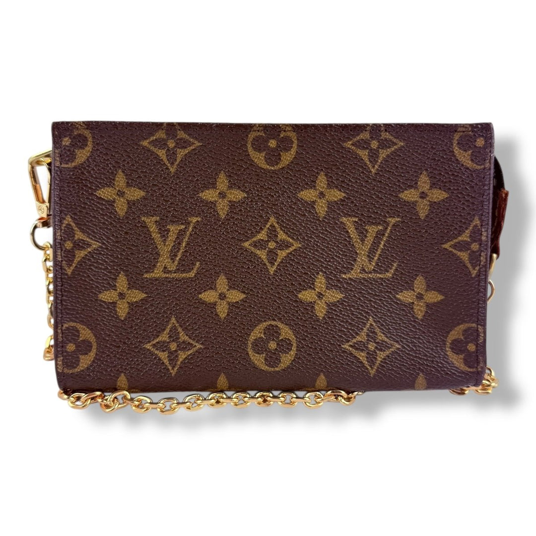 Louis Vuitton Brown Monogram Classic Signature Mini Bucket Pouch Bag W/ Added Chain - Lux Central