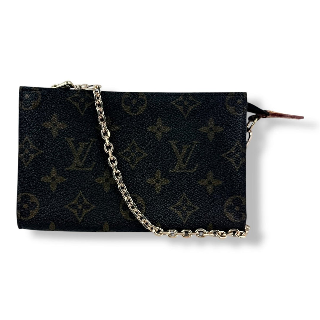 Louis Vuitton Brown Monogram Classic Signature Mini Bucket Pouch W/ Added Chain - Lux Central