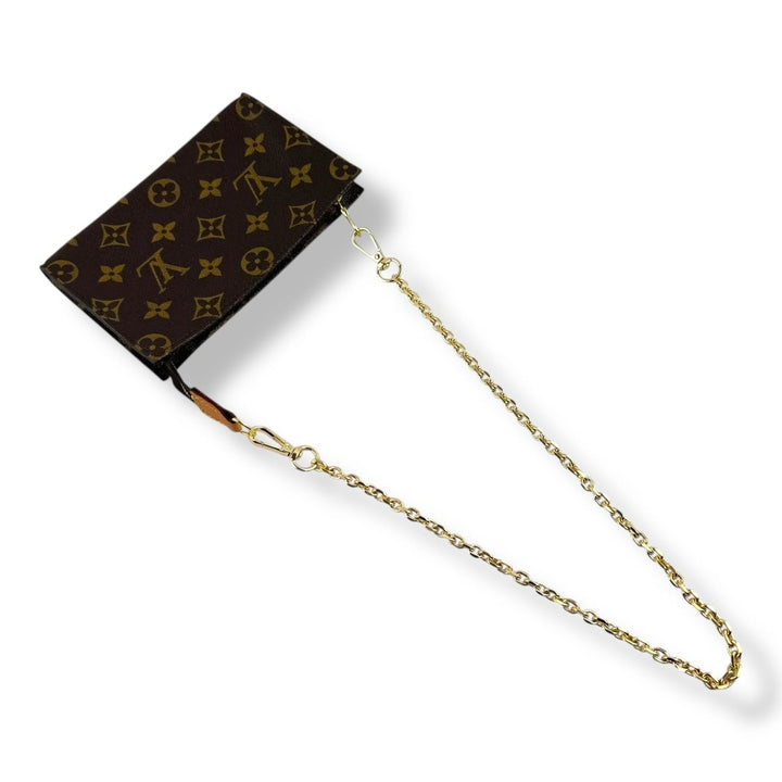 Louis Vuitton Brown Monogram Classic Signature Mini Pouch Bag W/ added chain - Lux Central