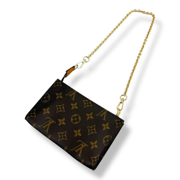 Louis Vuitton Brown Monogram Classic Signature Mini Pouch Bag W/ added chain - Lux Central
