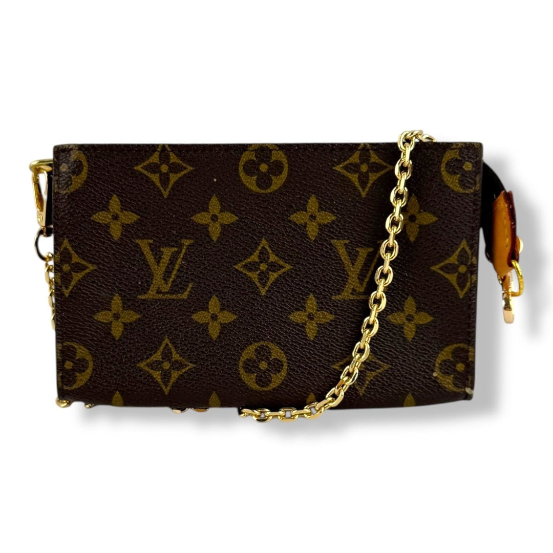 Louis Vuitton Brown Monogram Classic Signature Mini Pouch Bag W/ added chain - Lux Central