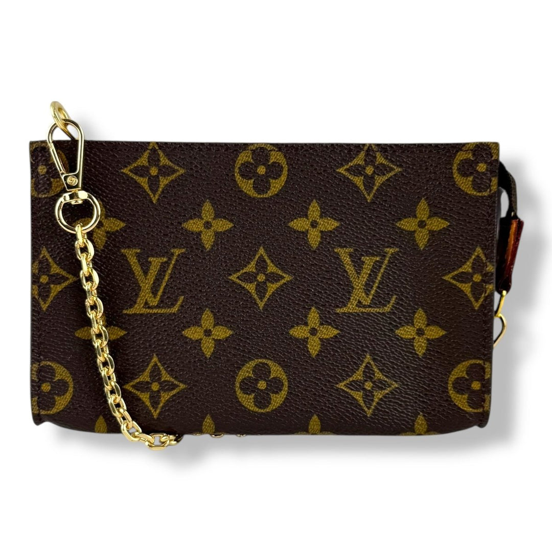 Louis Vuitton Brown Monogram Classic Signature Mini Pouch Bag W/ added chain - Lux Central