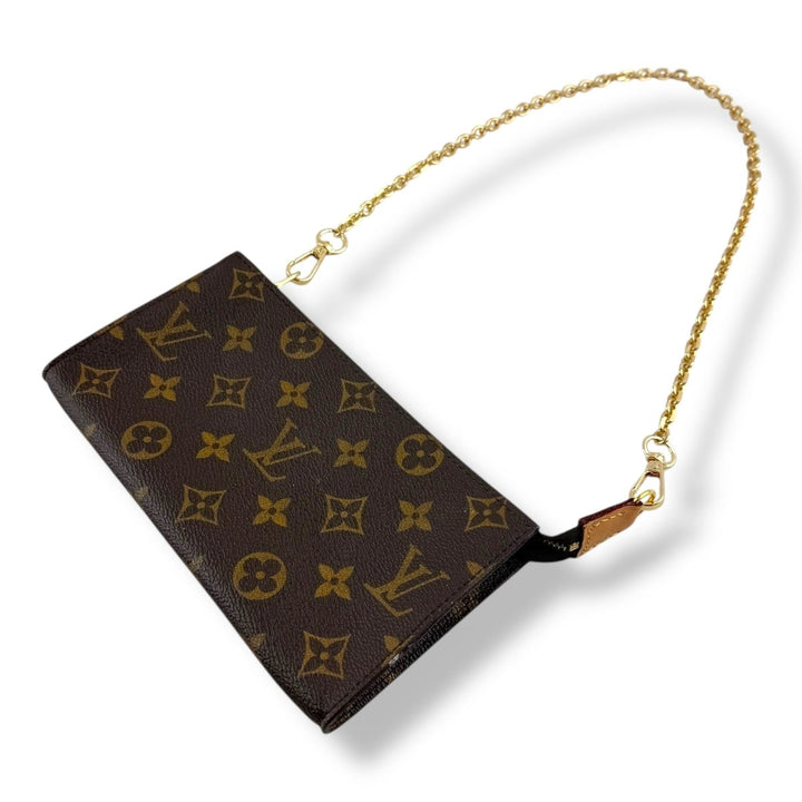 Louis Vuitton Brown Monogram Classic Signature Mini Pouch Bag W/ added chain - Lux Central