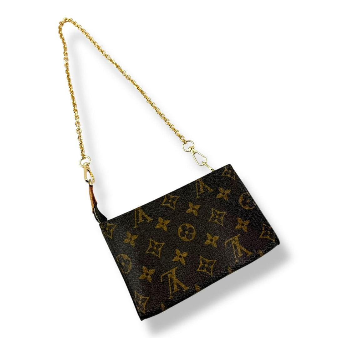 Louis Vuitton Brown Monogram Classic Signature Mini Pouch Bag W/ added chain - Lux Central