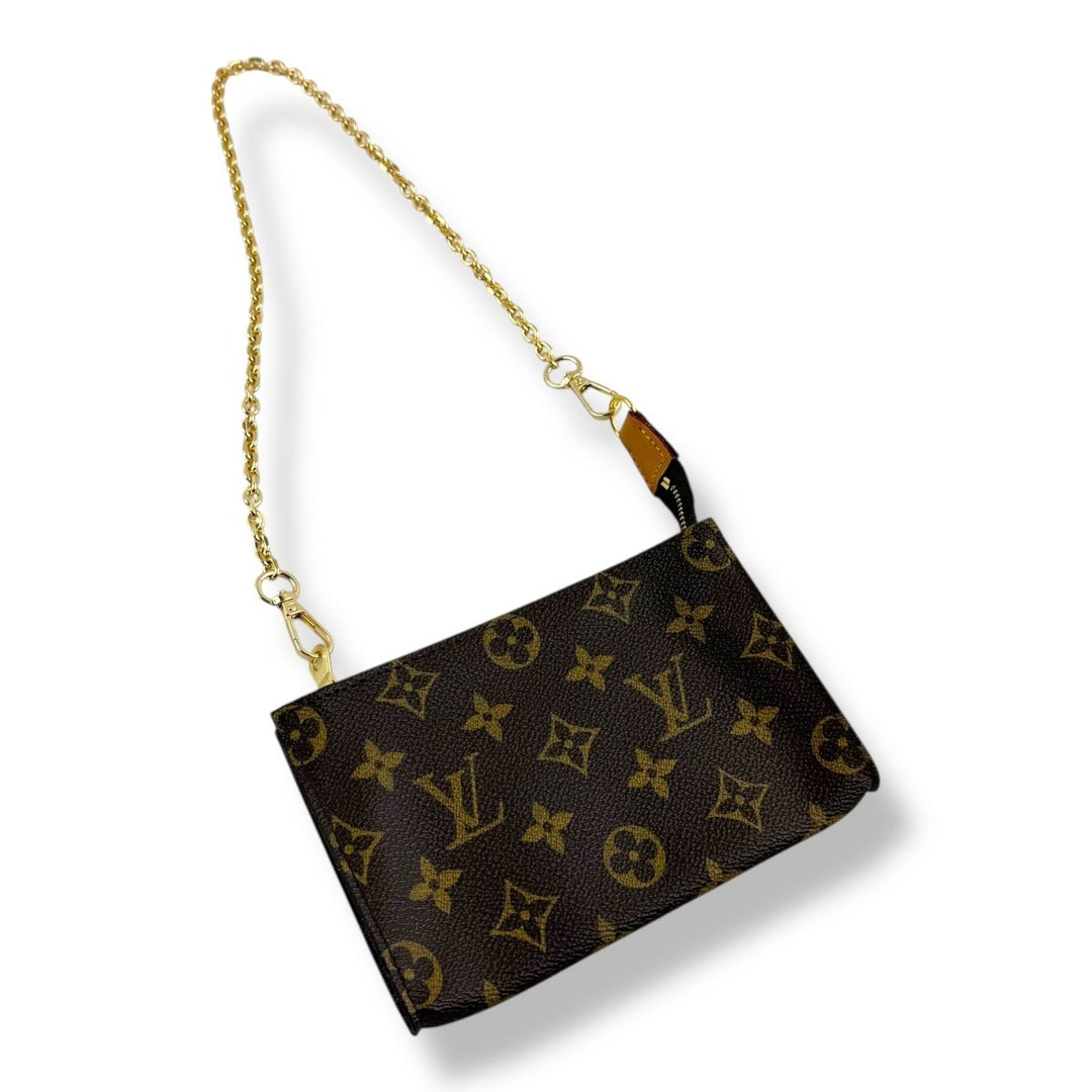 Louis Vuitton Brown Monogram Classic Signature Mini Pouch Bag W/ added chain - Lux Central