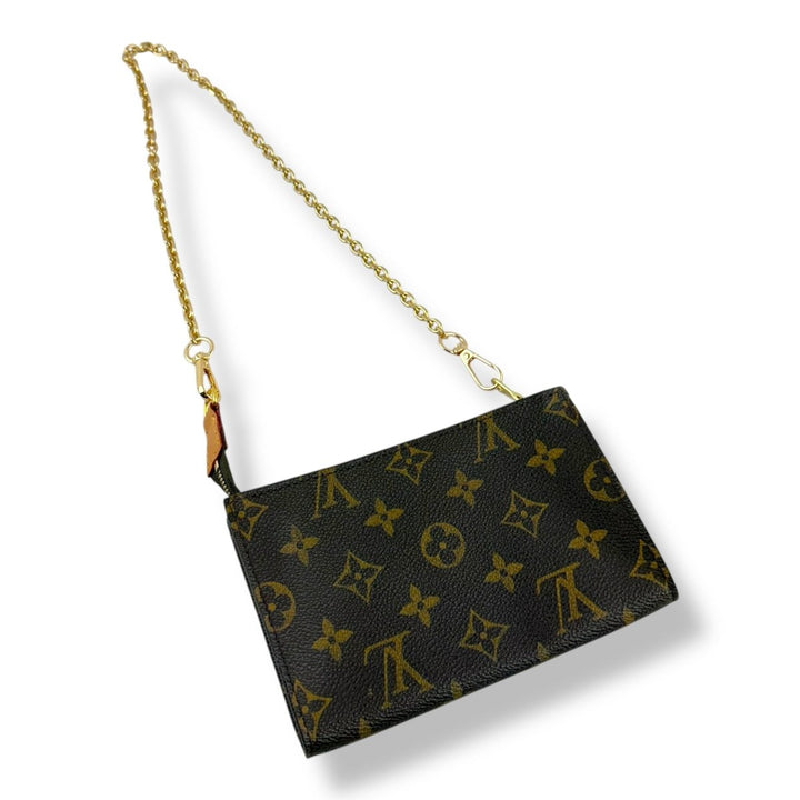 Louis Vuitton Brown Monogram Classic Signature Mini Pouch Bag W/ added chain - Lux Central