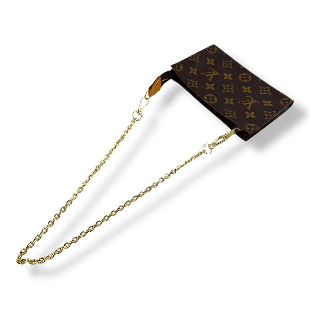 Louis Vuitton Brown Monogram Classic Signature Mini Pouch Bag W/ added chain - Lux Central