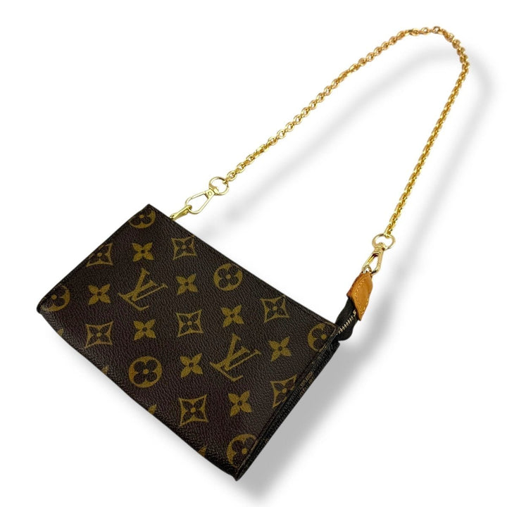 Louis Vuitton Brown Monogram Classic Signature Mini Pouch Bag W/ added chain - Lux Central