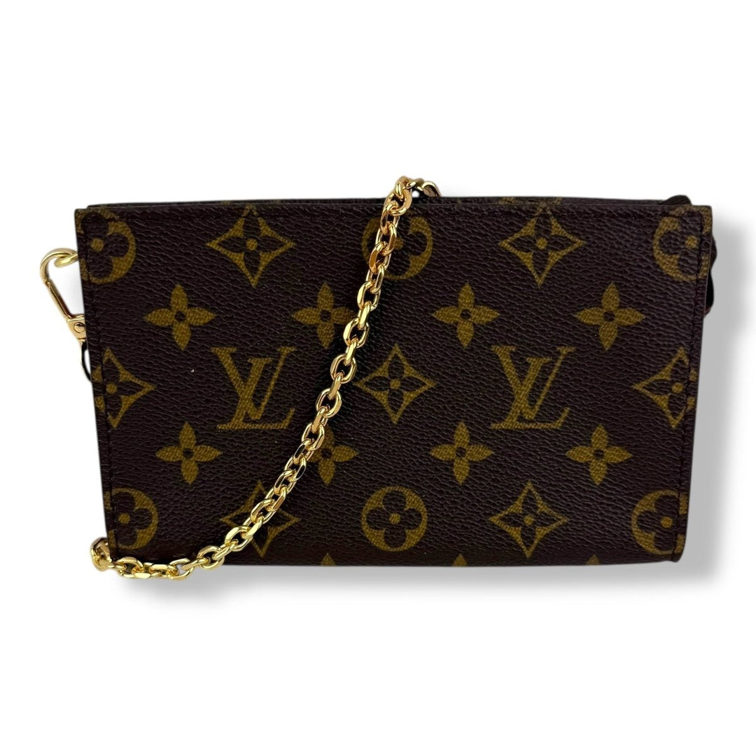 Louis Vuitton Brown Monogram Classic Signature Mini Pouch Bag W/ added chain - Lux Central