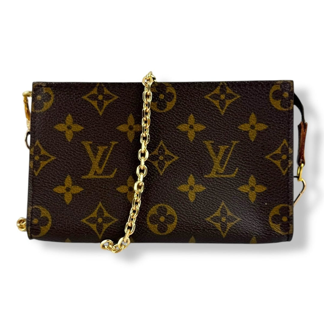 Louis Vuitton Brown Monogram Classic Signature Mini Pouch Bag W/ added chain - Lux Central