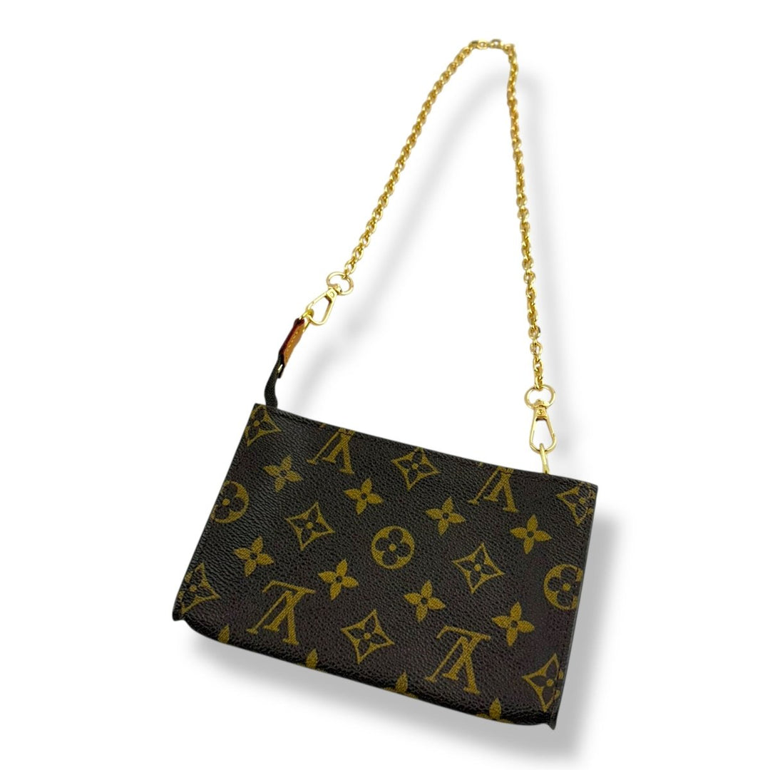 Louis Vuitton Brown Monogram Classic Signature Mini Pouch Bag W/ added chain - Lux Central