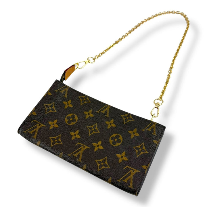 Louis Vuitton Brown Monogram Classic Signature Mini Pouch Bag W/ added chain - Lux Central