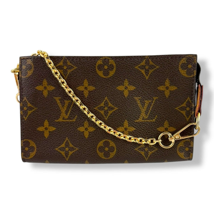 Louis Vuitton Brown Monogram Classic Signature Mini Pouch Bag W/ added chain - Lux Central
