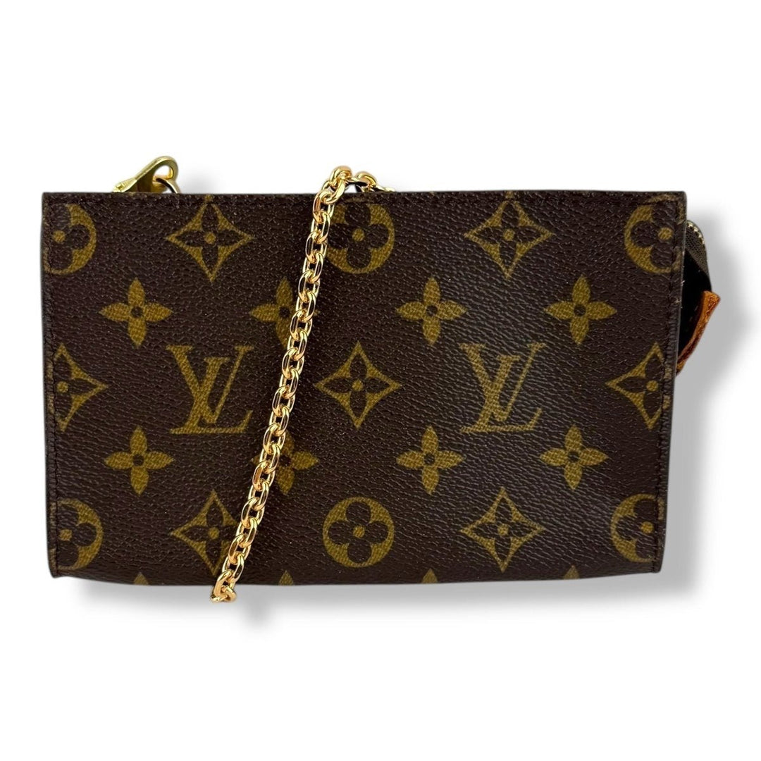 Louis Vuitton Brown Monogram Classic Signature Mini Pouch Bag W/ added chain - Lux Central