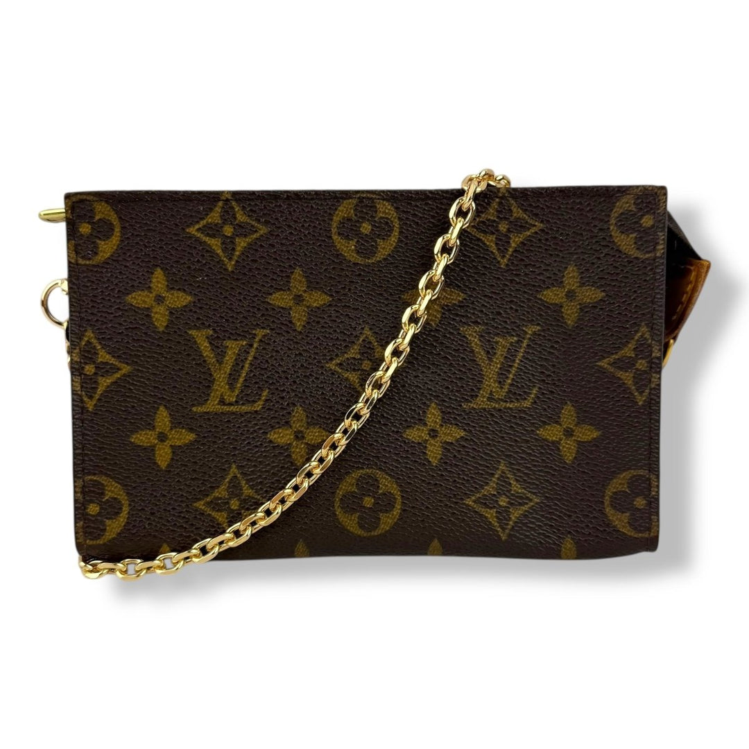 Louis Vuitton Brown Monogram Classic Signature Mini Pouch Bag W/ added chain - Lux Central