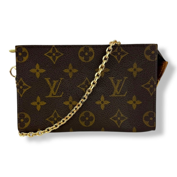 Louis Vuitton Brown Monogram Classic Signature Mini Pouch Bag W/ added chain - Lux Central