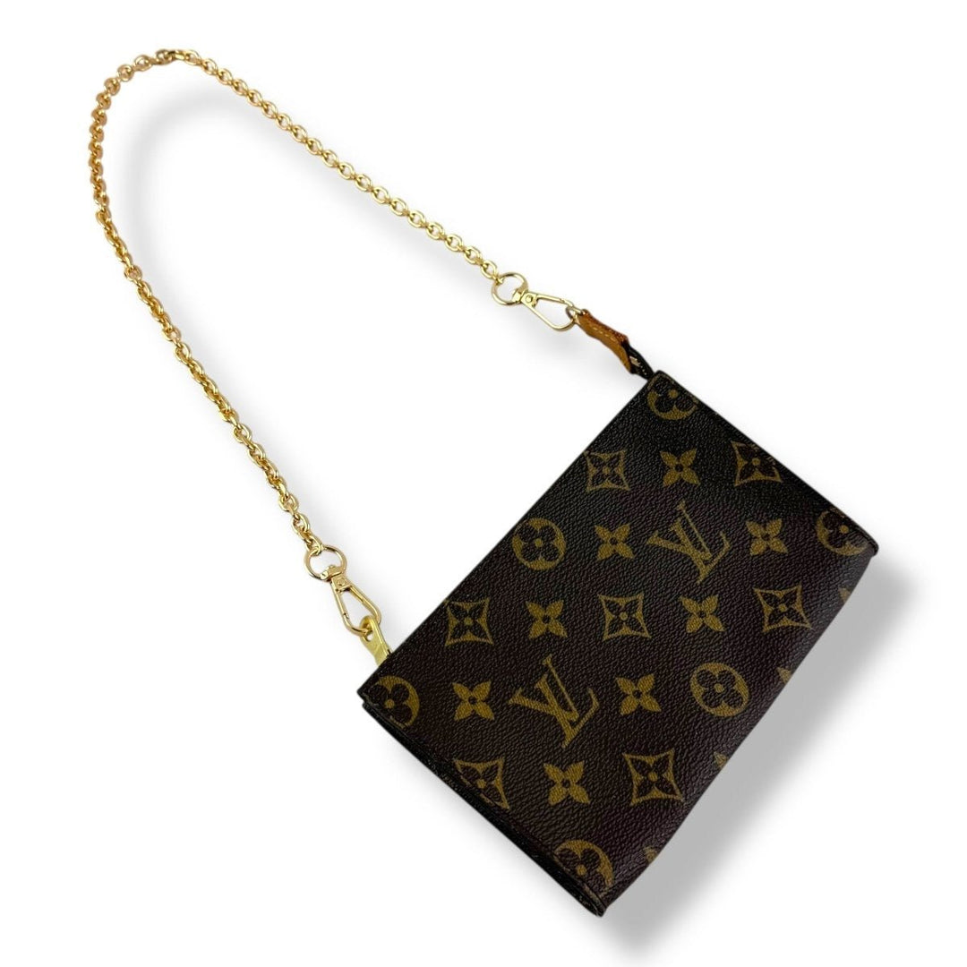 Louis Vuitton Brown Monogram Classic Signature Mini Pouch Bag W/ added chain - Lux Central