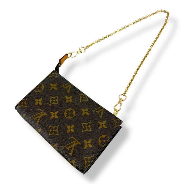 Louis Vuitton Brown Monogram Classic Signature Mini Pouch Bag W/ added chain - Lux Central