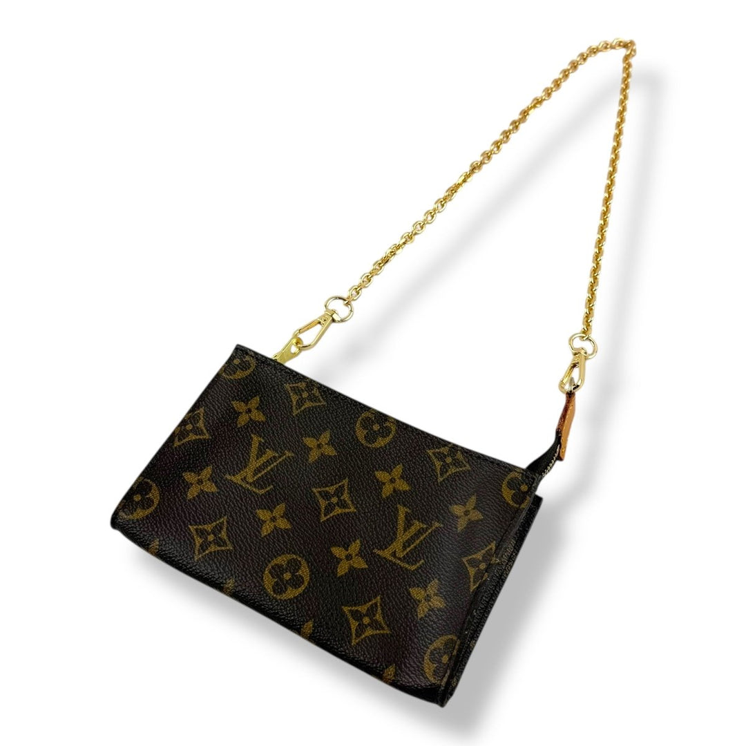 Louis Vuitton Brown Monogram Classic Signature Mini Pouch Bag W/ added chain - Lux Central