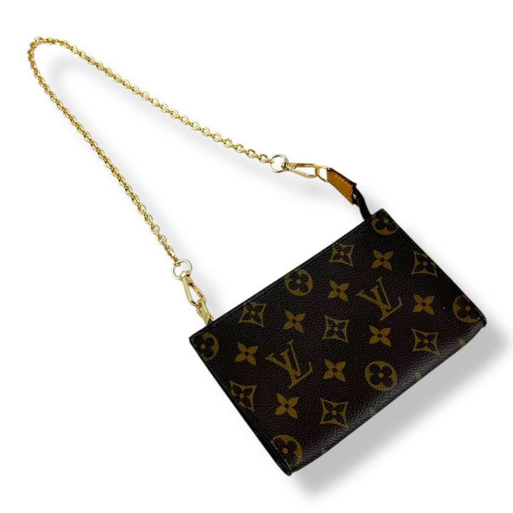 Louis Vuitton Brown Monogram Classic Signature Mini Pouch Bag W/ added chain - Lux Central