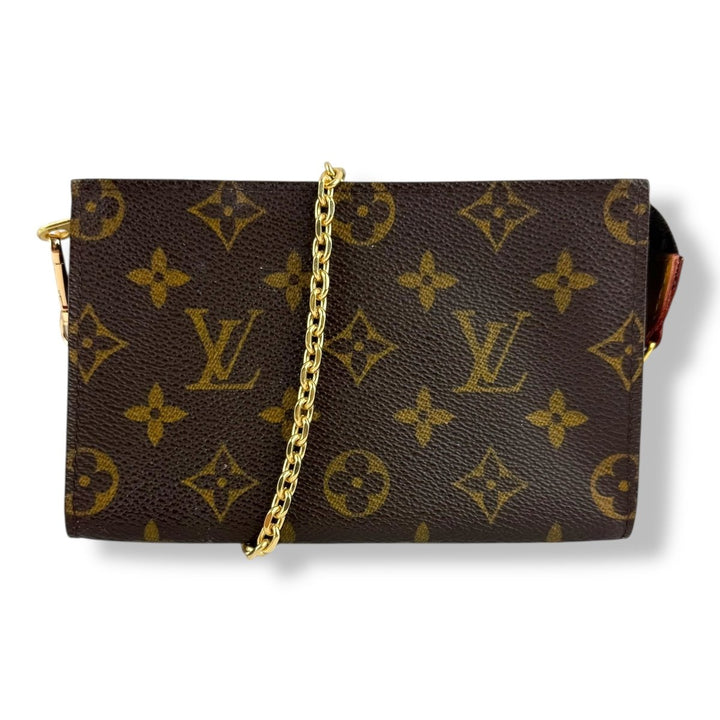 Louis Vuitton Brown Monogram Classic Signature Mini Pouch Bag W/ added chain - Lux Central