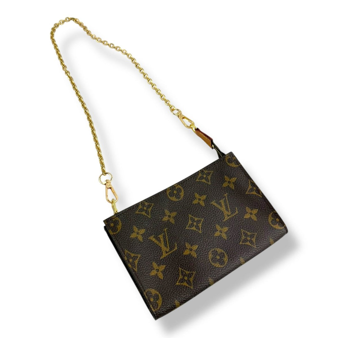 Louis Vuitton Brown Monogram Classic Signature Mini Pouch Bag W/ added chain - Lux Central