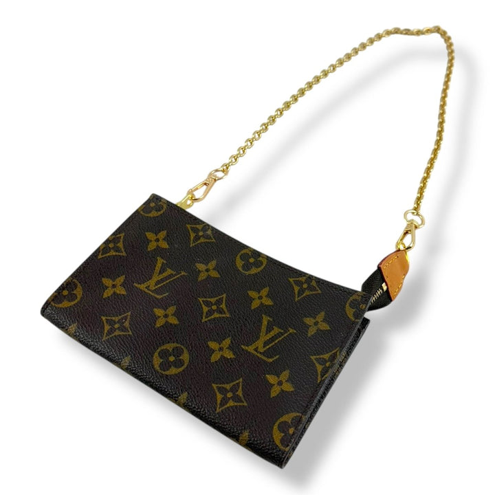 Louis Vuitton Brown Monogram Classic Signature Mini Pouch Bag W/ added chain - Lux Central