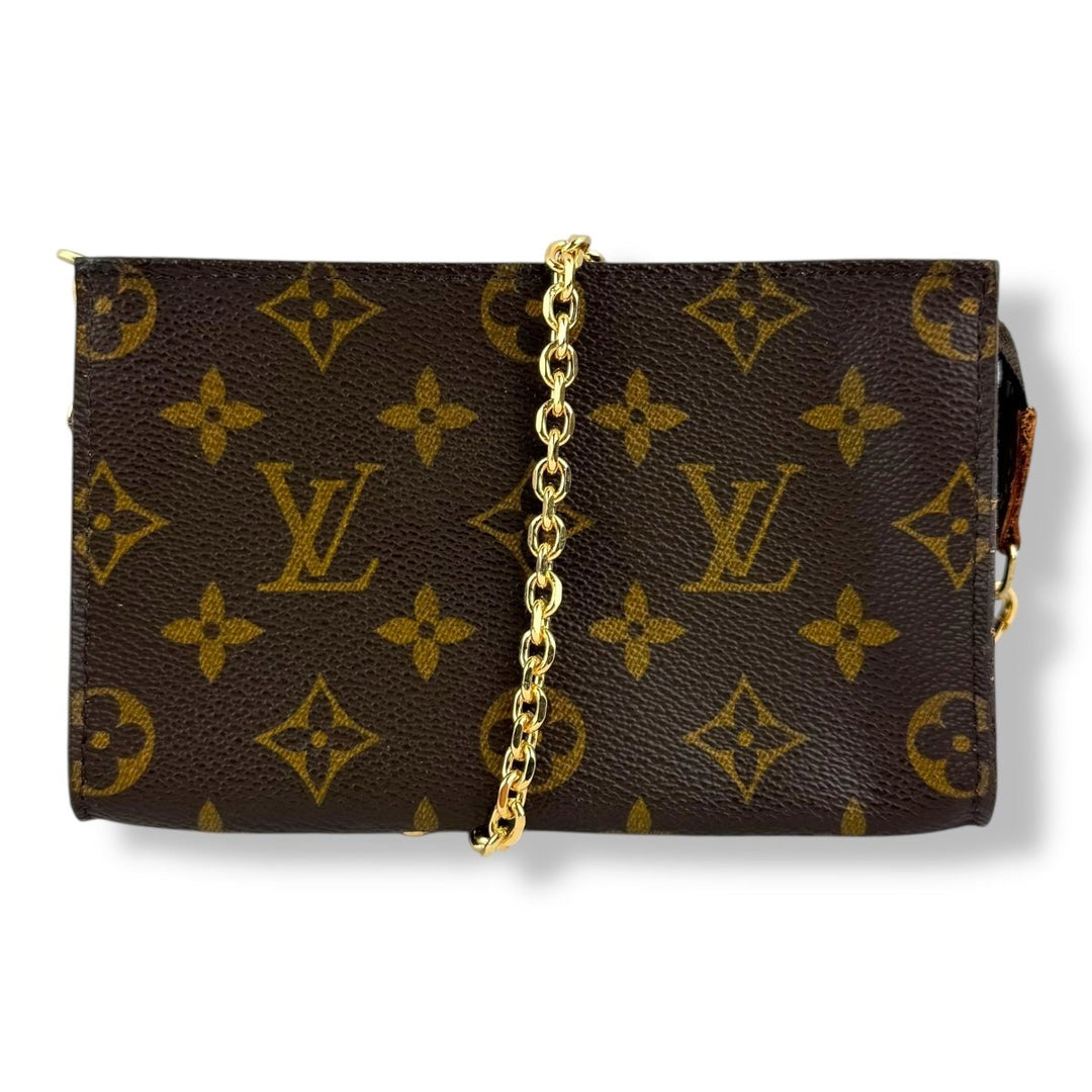 Louis Vuitton Brown Monogram Classic Signature Mini Pouch Bag W/ added chain - Lux Central