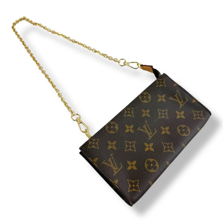 Louis Vuitton Brown Monogram Classic Signature Mini Pouch Bag W/ added chain - Lux Central