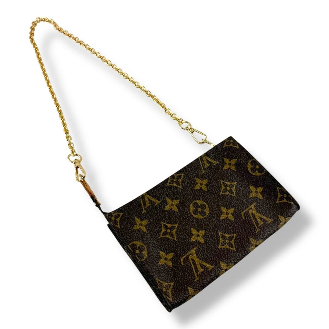 Louis Vuitton Brown Monogram Classic Signature Mini Pouch Bag W/ added chain - Lux Central