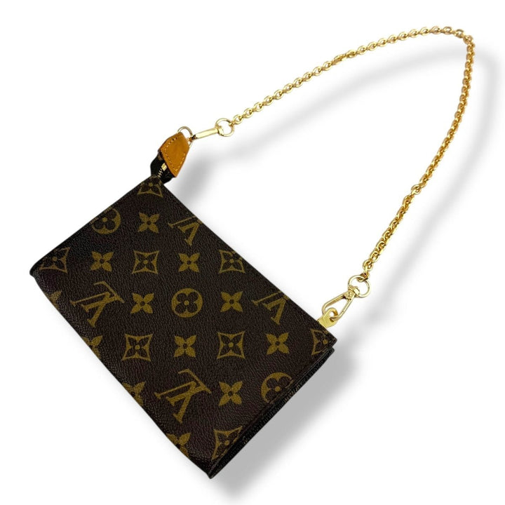 Louis Vuitton Brown Monogram Classic Signature Mini Pouch Bag W/ added chain - Lux Central