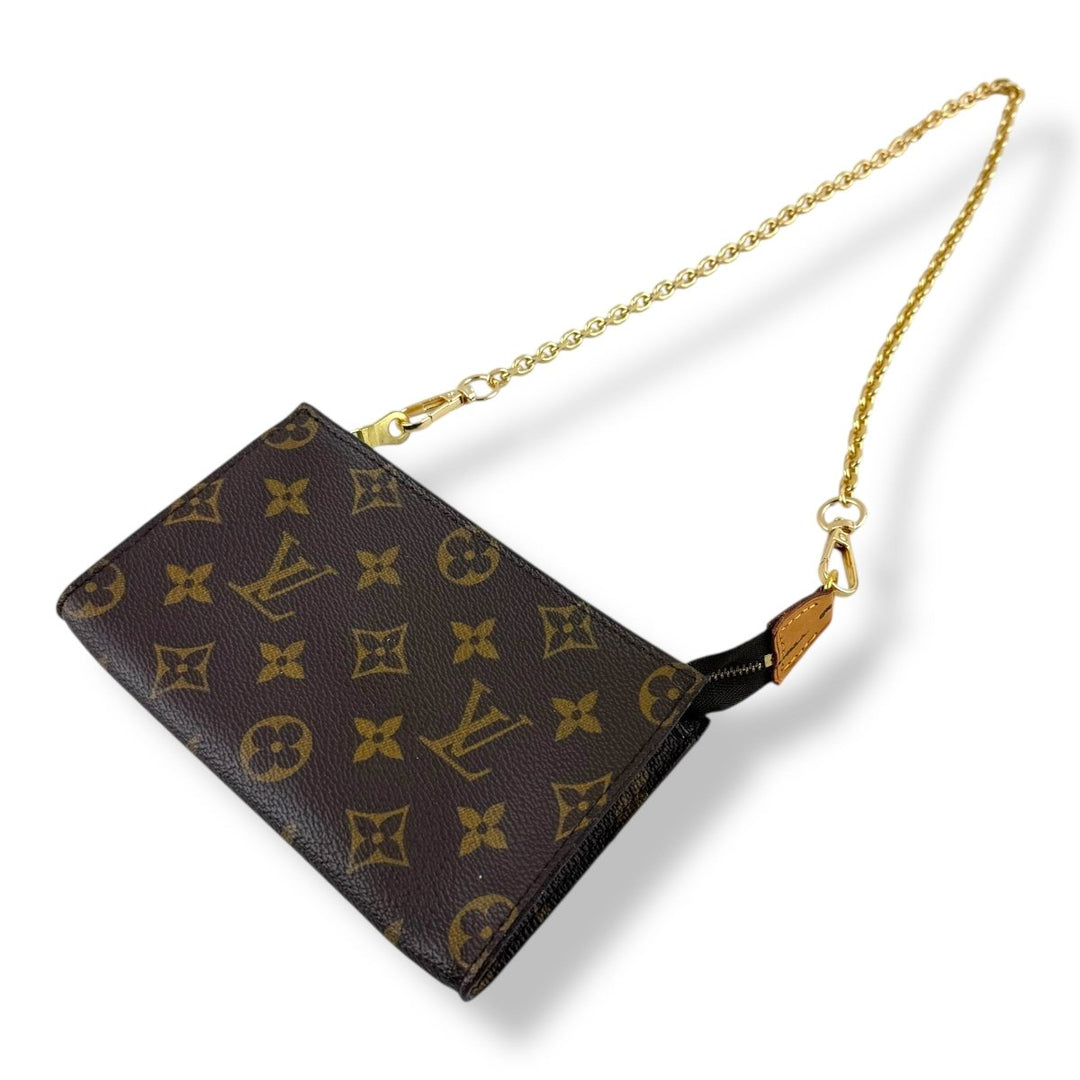 Louis Vuitton Brown Monogram Classic Signature Mini Pouch Bag W/ added chain - Lux Central