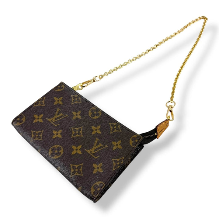 Louis Vuitton Brown Monogram Classic Signature Mini Pouch Bag W/ added chain - Lux Central