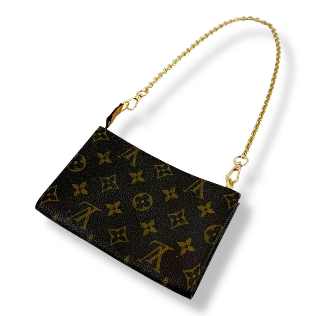 Louis Vuitton Brown Monogram Classic Signature Mini Pouch Bag W/ added chain - Lux Central