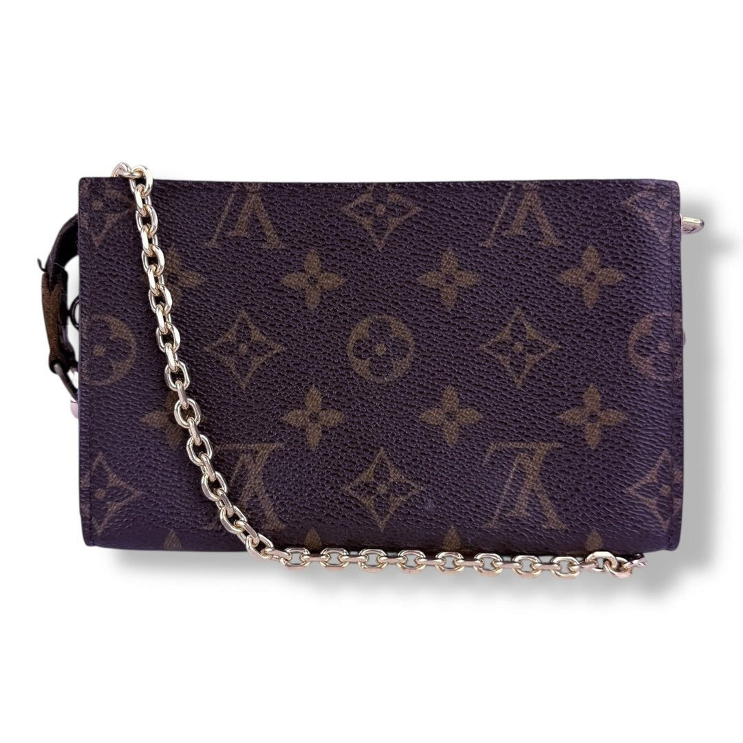 Louis Vuitton Brown Monogram Classic Signature Mini Pouch Bag W/ added chain - Lux Central