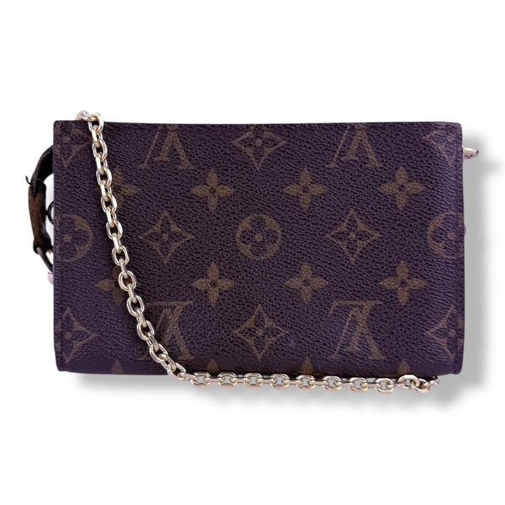 Louis Vuitton Brown Monogram Classic Signature Mini Pouch Bag W/ added chain - Lux Central