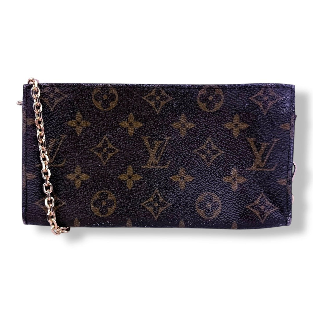 Louis Vuitton Brown Monogram Classic Signature Mini Pouch Bag W/ added chain - Lux Central