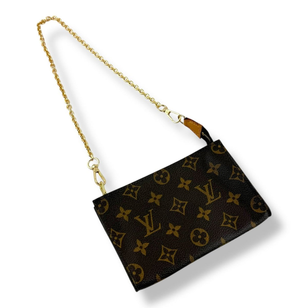 Louis Vuitton Brown Monogram Classic Signature Mini Pouch Bag W/ added chain - Lux Central