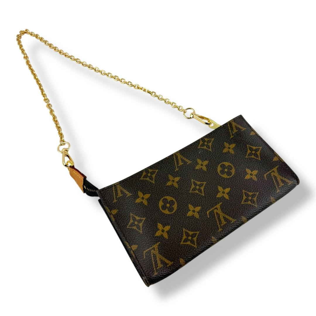 Louis Vuitton Brown Monogram Classic Signature Mini Pouch Bag W/ added chain - Lux Central
