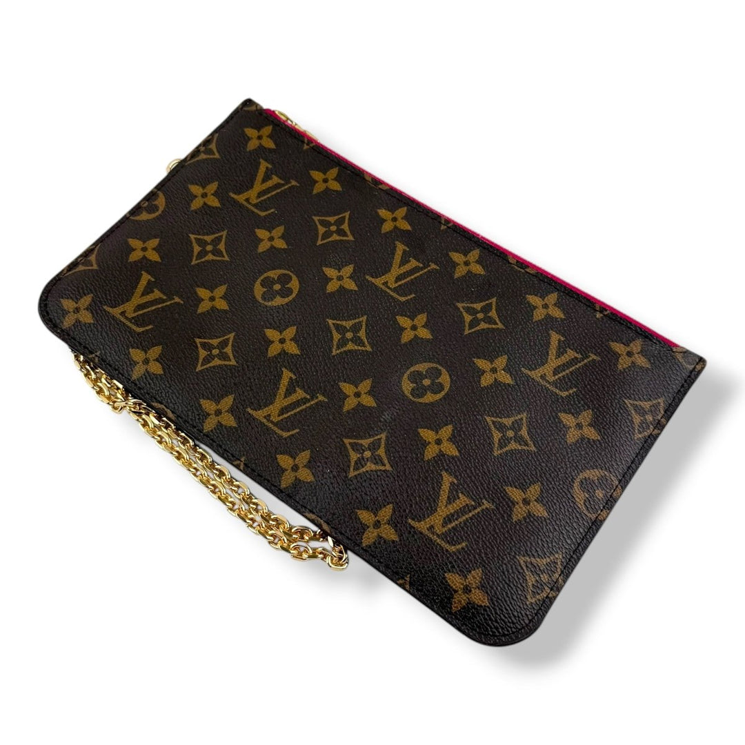 Louis Vuitton Brown Monogram Neverfull Pouch W/ Added Chain - Lux Central