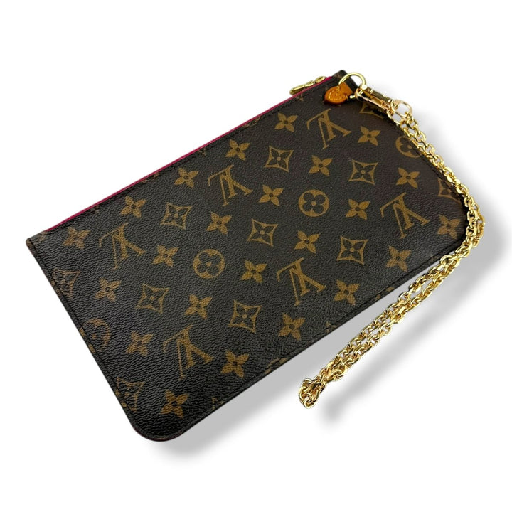 Louis Vuitton Brown Monogram Neverfull Pouch W/ Added Chain - Lux Central